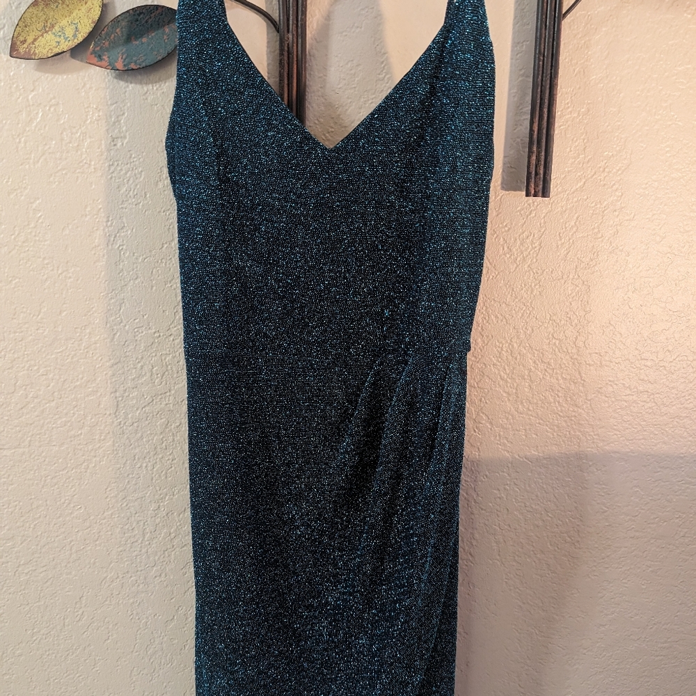 Lulus - Teal Sparkle Glitter - Mini Dress - Spaghetti Straps - Women's M